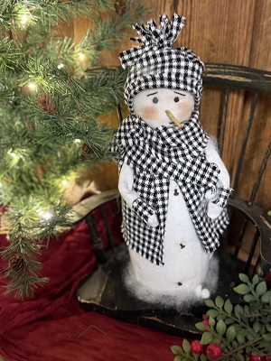 Handmade Primitive Snowman in Black & White Check with Snowballs By Deb 14